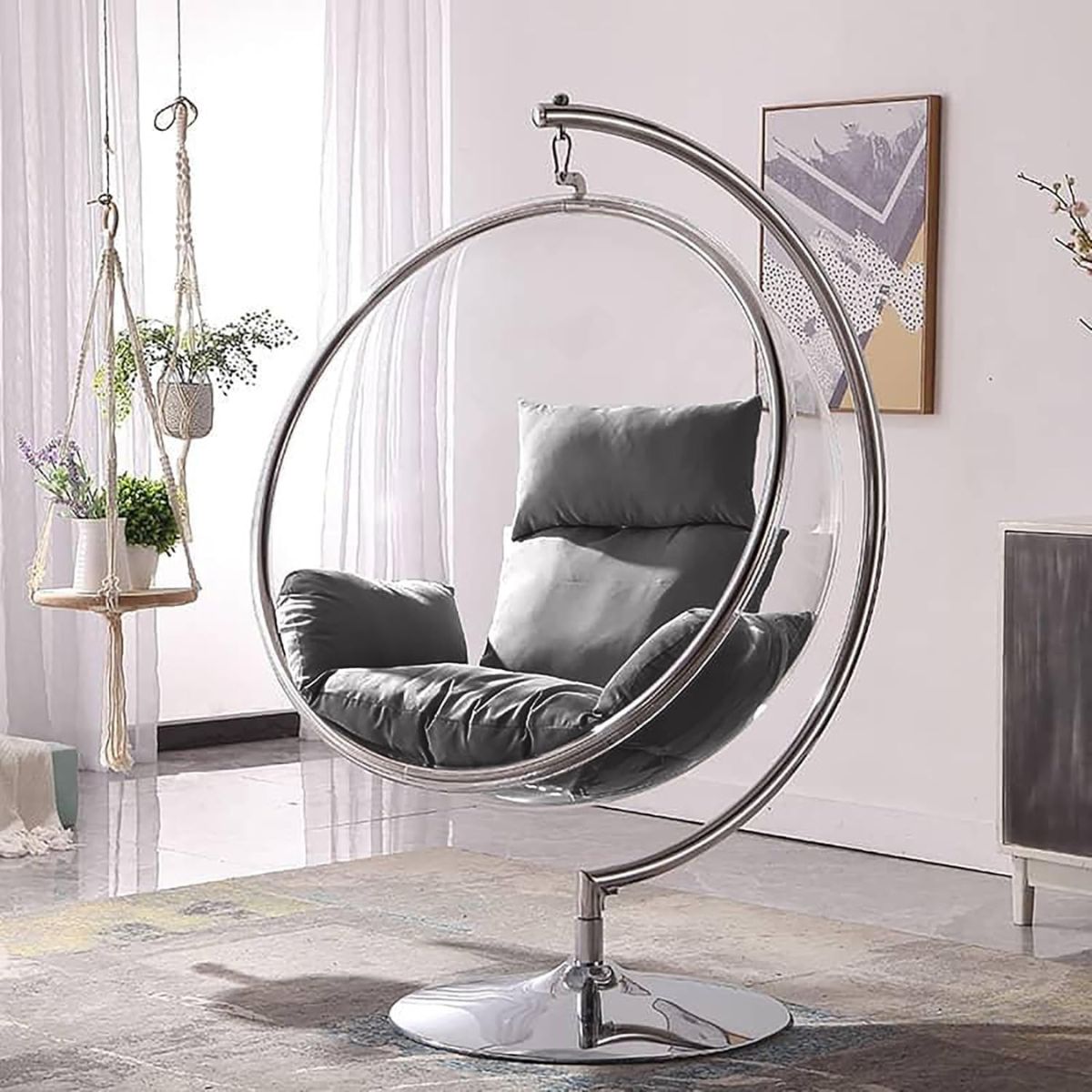 Modern Acrylic Bubble Chair with Chrome Pedestal Base - Transparent Sphere Lounger