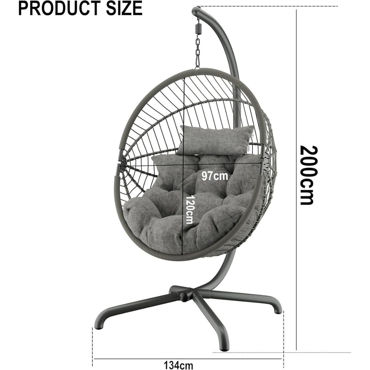 Foldable Hanging Egg Chair with Stand & Cushions - Indoor/Outdoor Patio Swing (160kg Capacity)