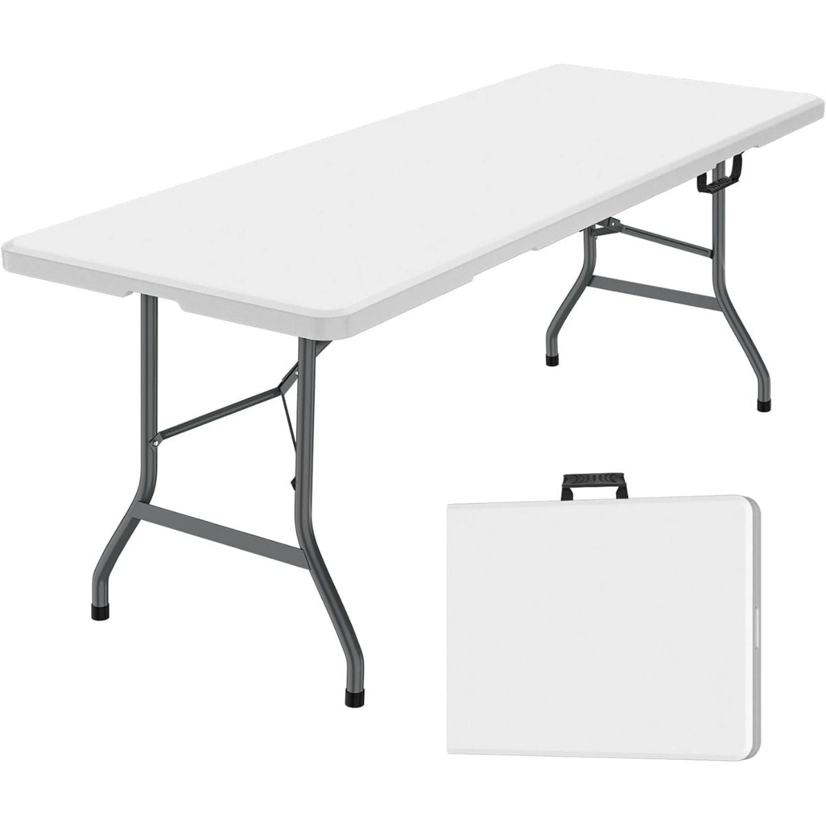 5-Piece Portable Folding Table & Chair Set - 6ft Heavy Duty Trestle Table with 4 Seats (White)