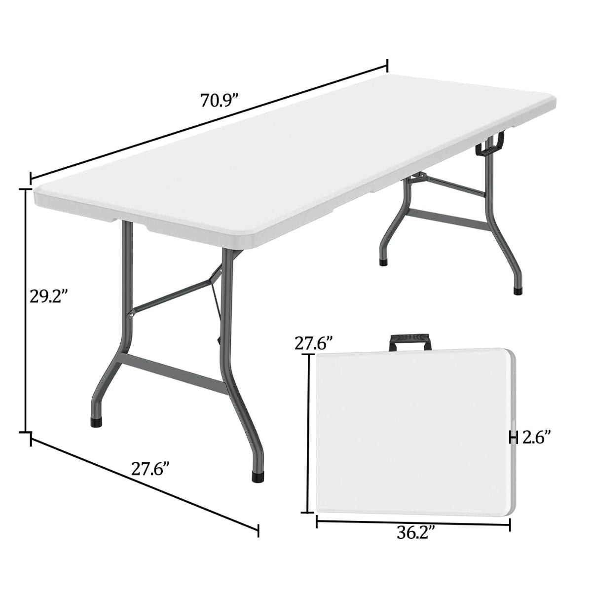 5-Piece Portable Folding Table & Chair Set - 6ft Heavy Duty Trestle Table with 4 Seats (White)