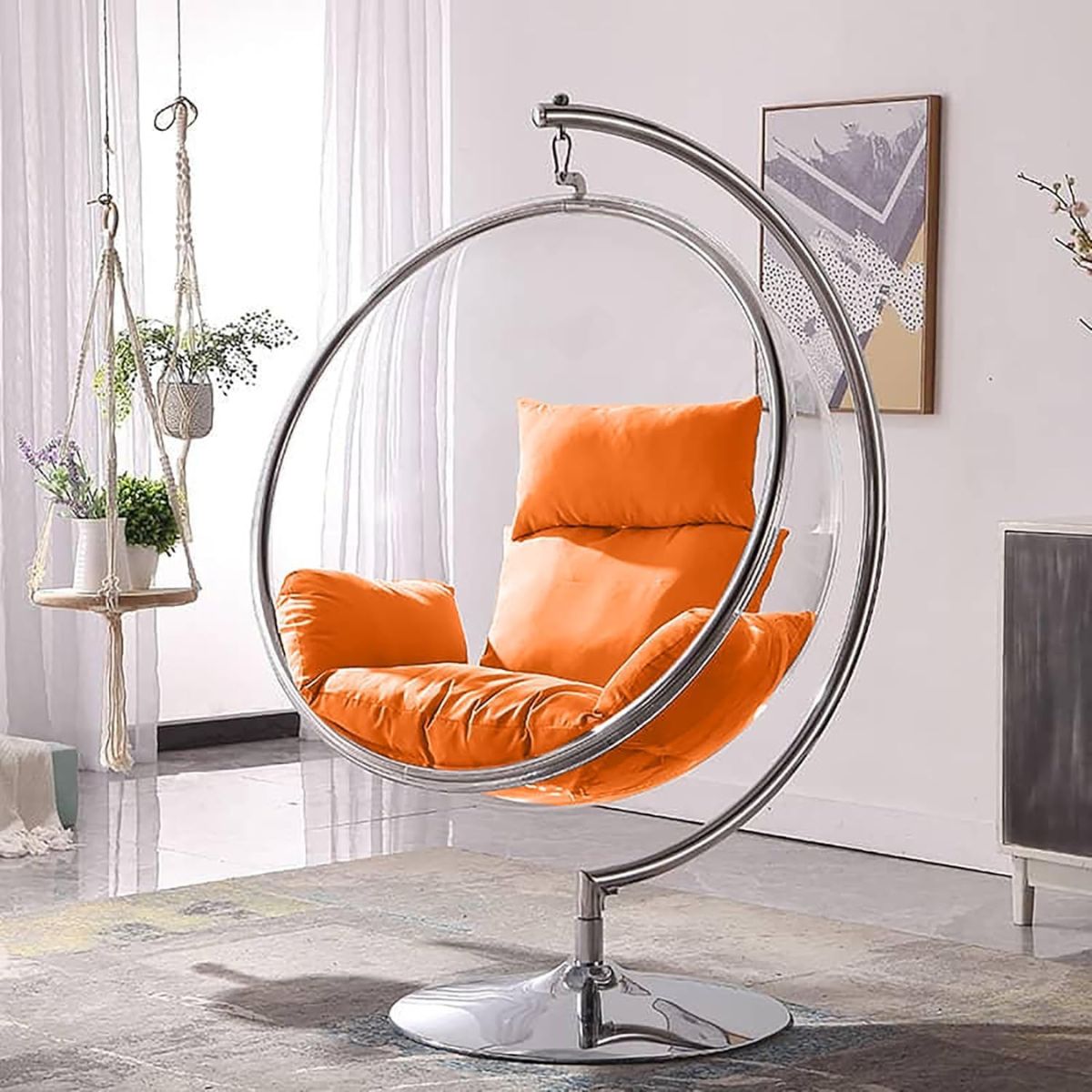 Modern Acrylic Bubble Chair with Chrome Pedestal Base - Transparent Sphere Lounger