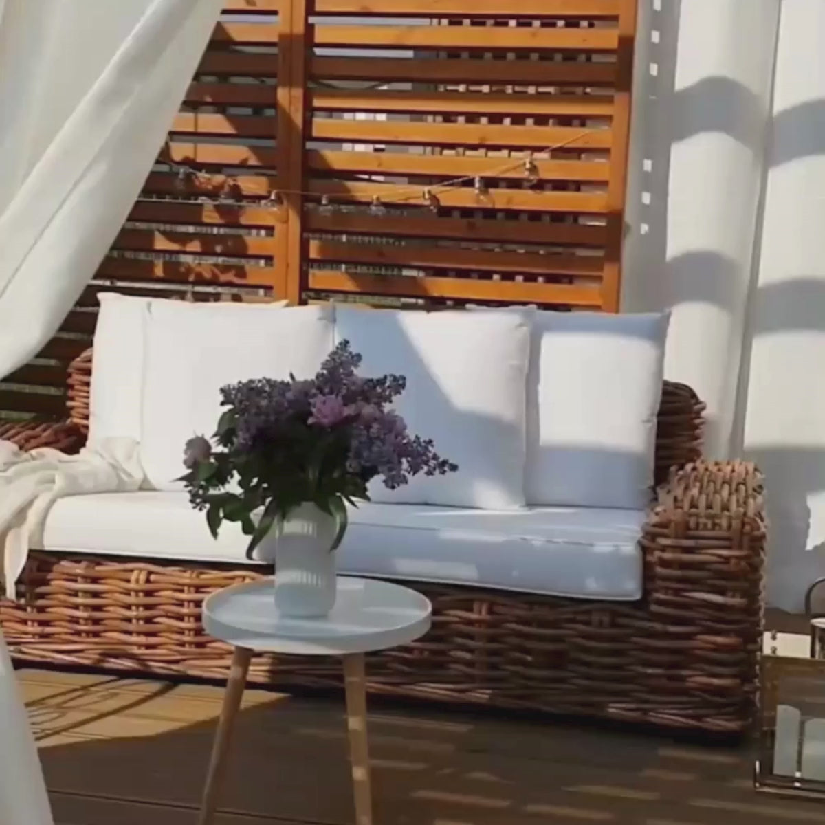 Hand-Crafted Natural Rattan 3-Seater Sofa with White Cushions - Forli Collection (Indoor/Covered Patio)